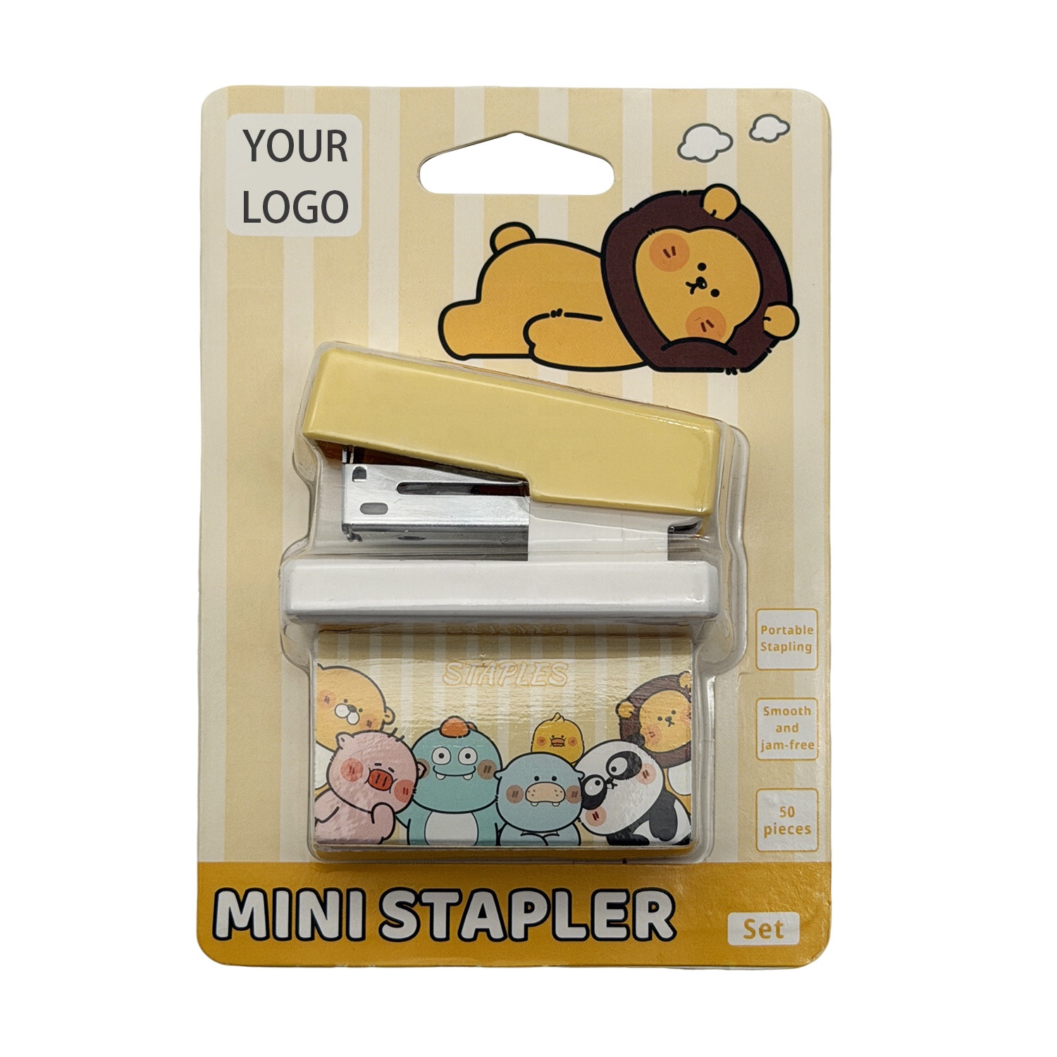 Factory Wholesale Customized Plastic Kids Small Cartoon Animal Stapler Office School Stationery Portable Manual Mini Cute Set